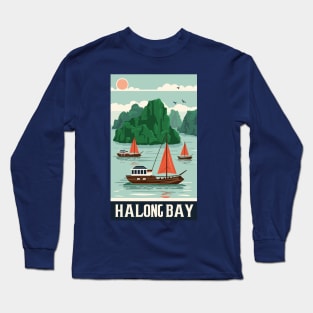 A Vintage Travel Art of Halong Bay - Vietnam Long Sleeve T-Shirt